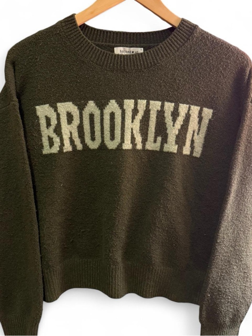 Hooked on You Women’s 'Brooklyn' Crewneck Sweater - Olive Green